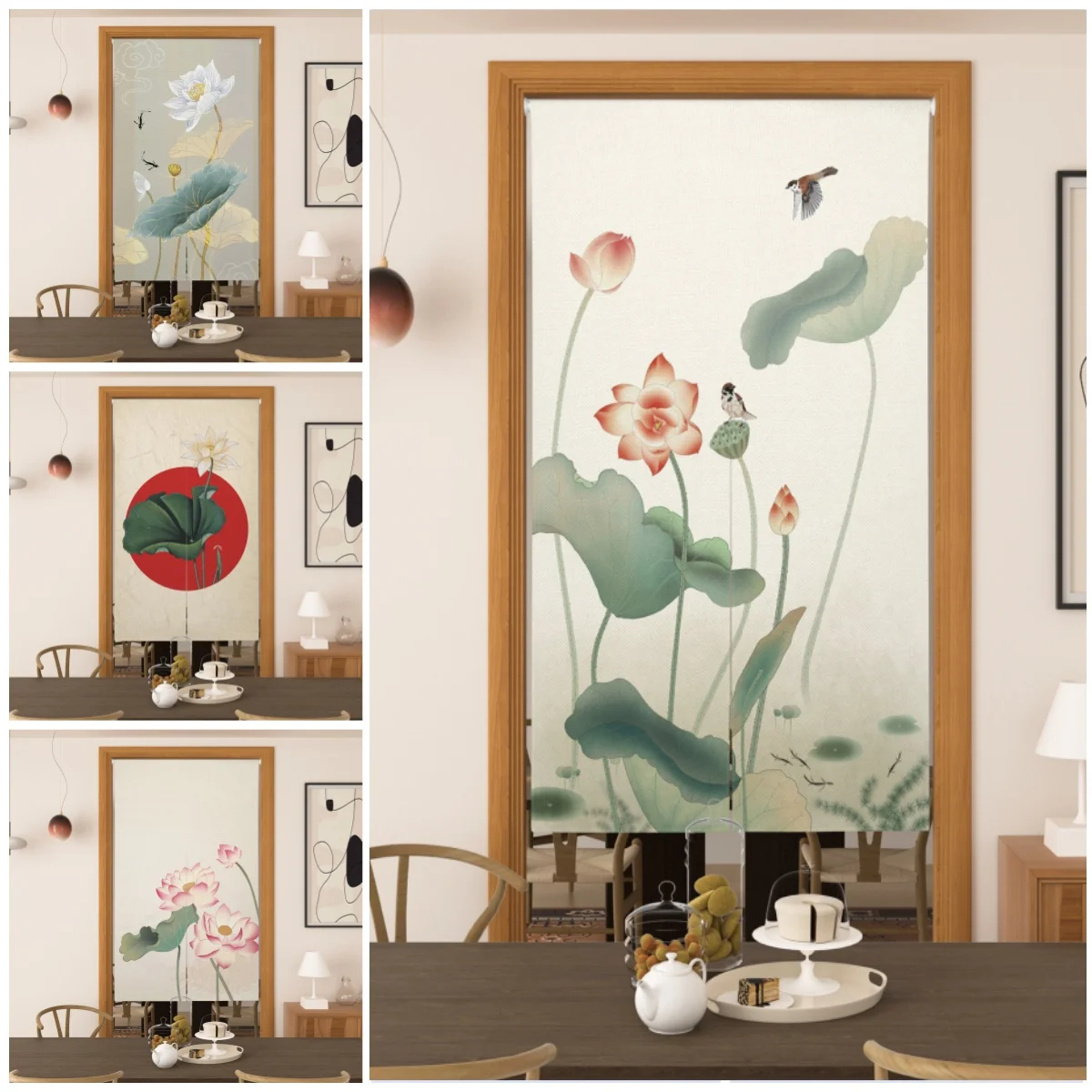 

Noren Door Curtain Lotus Theme Japanese Style Kitchen Partition Window Decors Home Dining Room Entrance Doorway Half Curtains