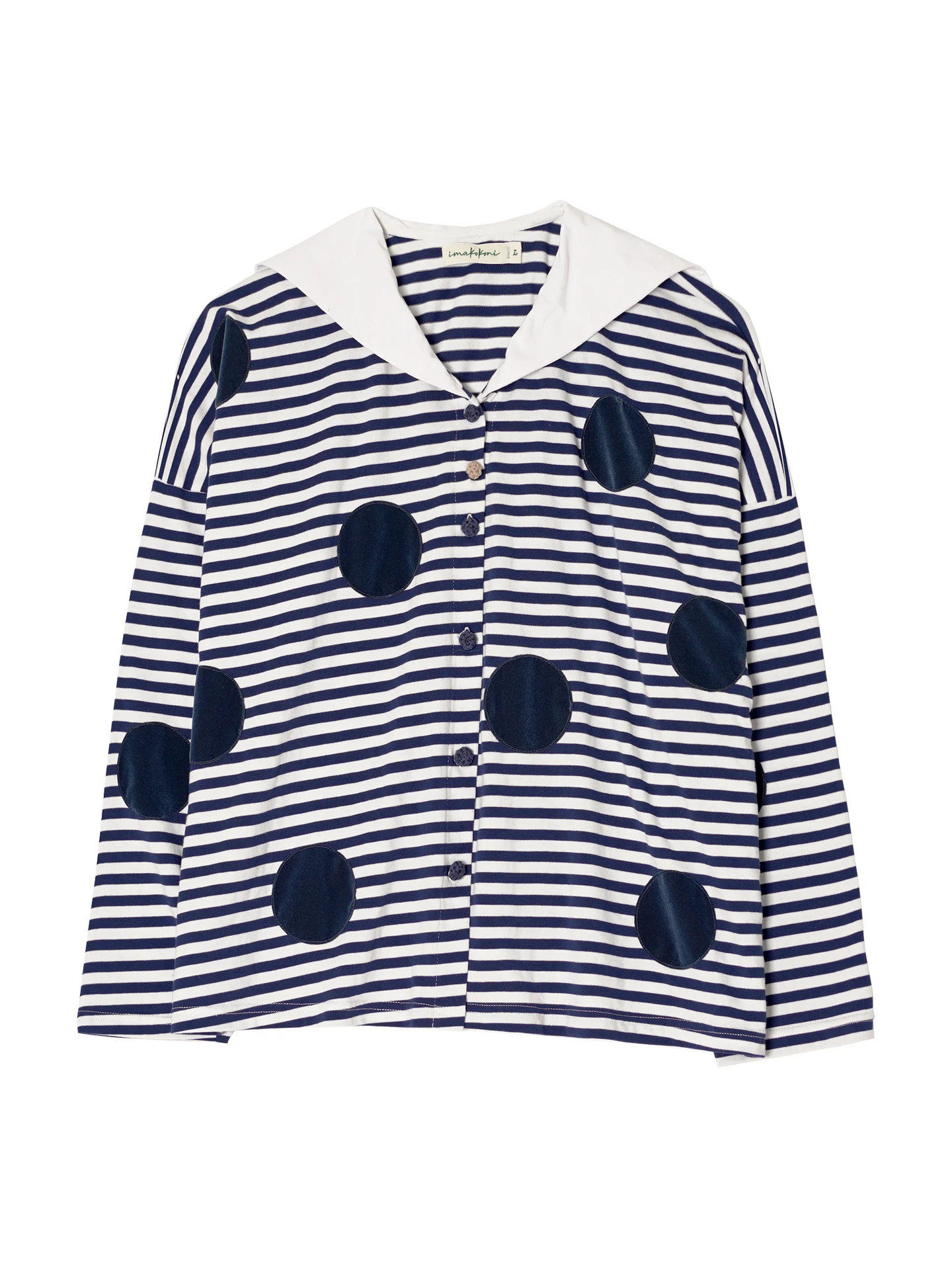 Gestreiftes, gepunktetes Patchwork-Sweatshirt, marineblaues Kragendesign, täglich lässig, frisch und altersreduzierend, 255214