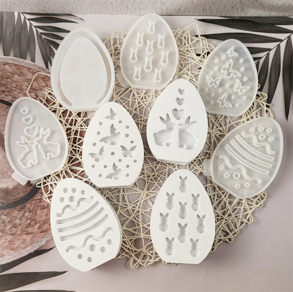 Hollow Easter Egg Rabbit Lamp Silhouette Silicone Mold DIY Gypsum Candle Base Plug-in Decorative Ornament Resin Mold Handicrafts