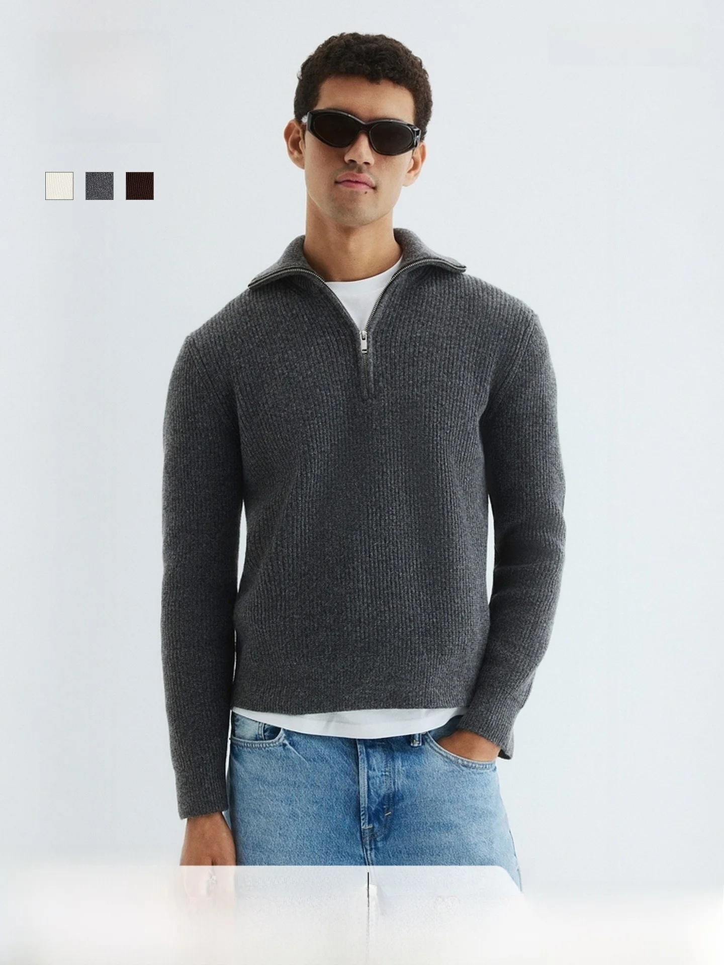 

Men's Knitted Sweater Stand Fit f Zip Warm Faionable Winter Pullover H&M Casual Sle Polyester Blend Fiber Blend
