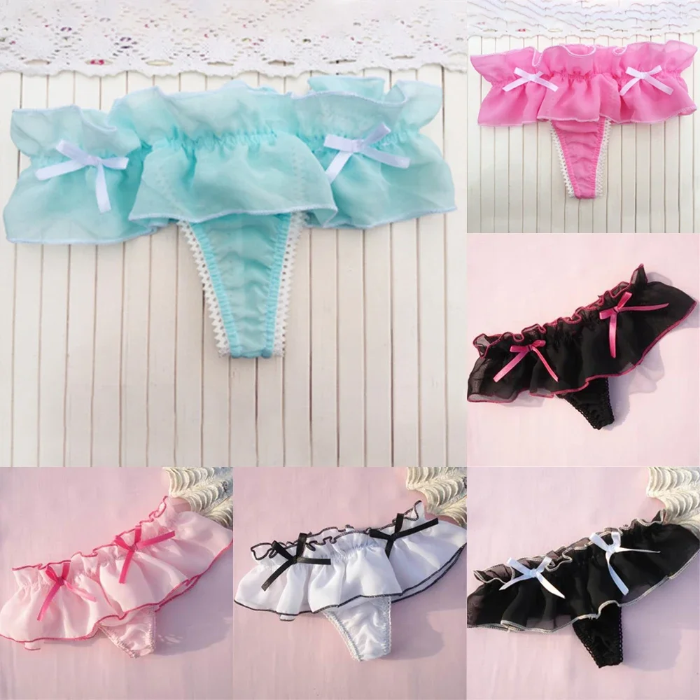 Tanga Sexy para Mujer, bragas de encaje, lencería con volantes, Tanga, Bikini, bragas con pajarita, ropa interior con cordones, calzoncillos para niñas