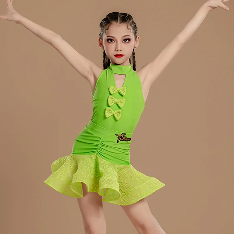 

Зеленое платье для соревнований по латинским танцам, профессиональный костюм для латинских танцев для девочек, детские платья для бальных танцев, румба, самба, SL12311