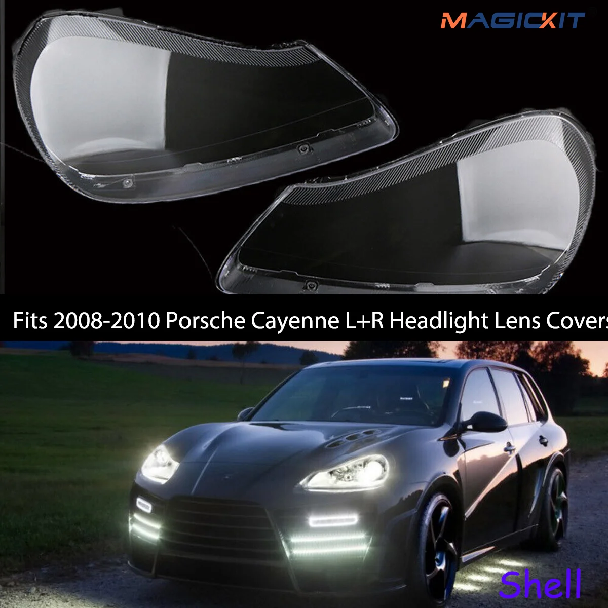 

MAGICKIT Fits Porsche Cayenne L+R Headlight Lens Covers Replacement Clear Shell 2008-2010 Headlamp Lampshade car accessories