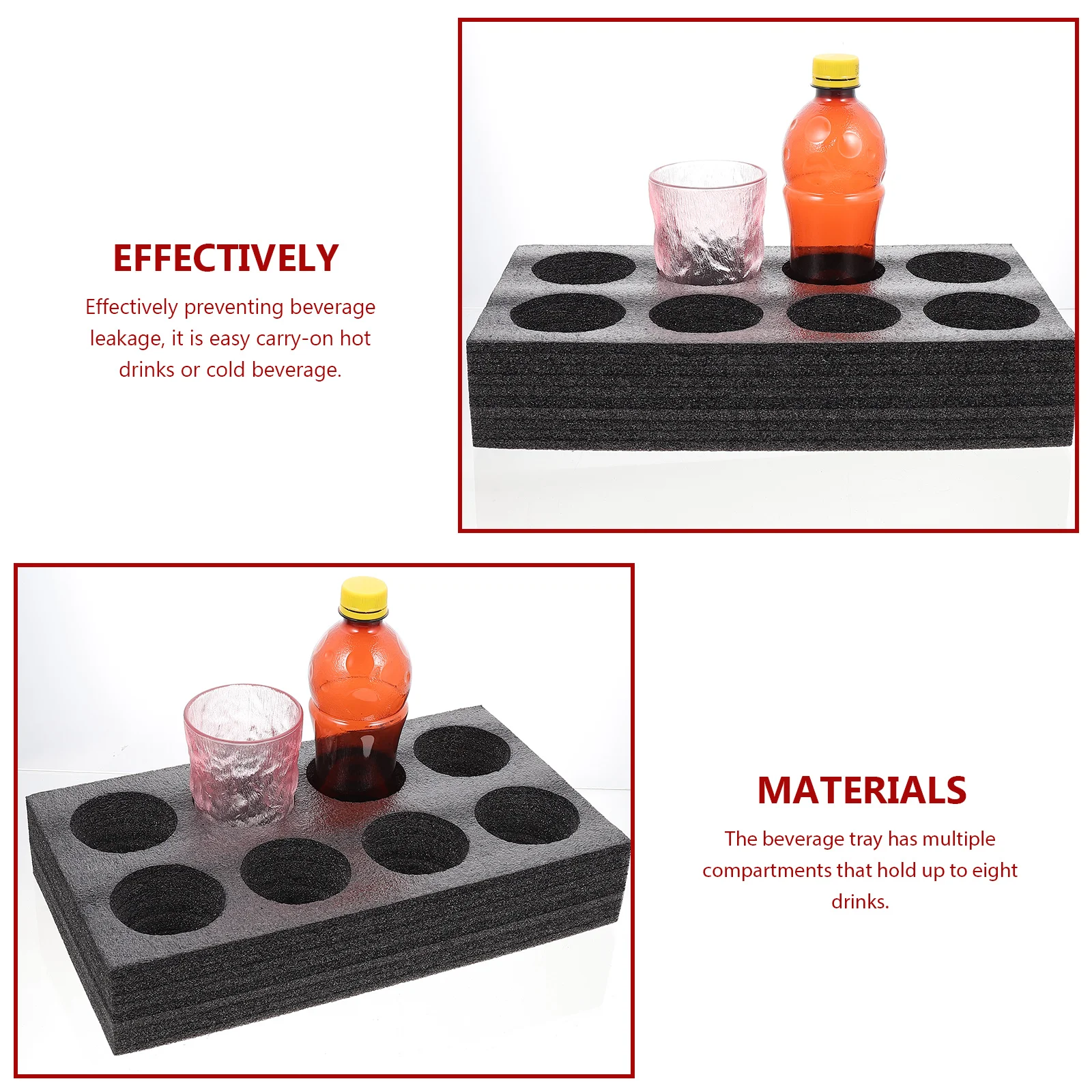 

2pcs Black 8-Hole Thickened Pearl Cotton Beverage Cup Holders Tray for Restaurant Coffee Shop Takeout Packing Supply