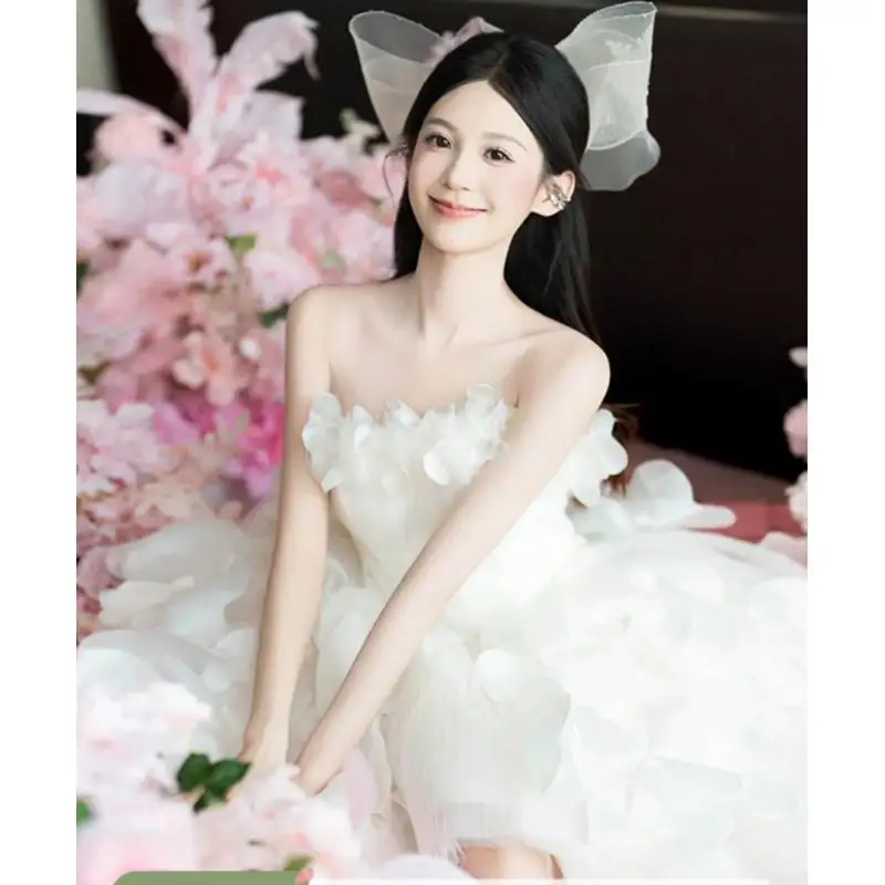 French Sweet Wedding Dress Short Style Banquet Annual Meeting Adult Ceremony Small Dress Bridal Engagement Flowers Customized