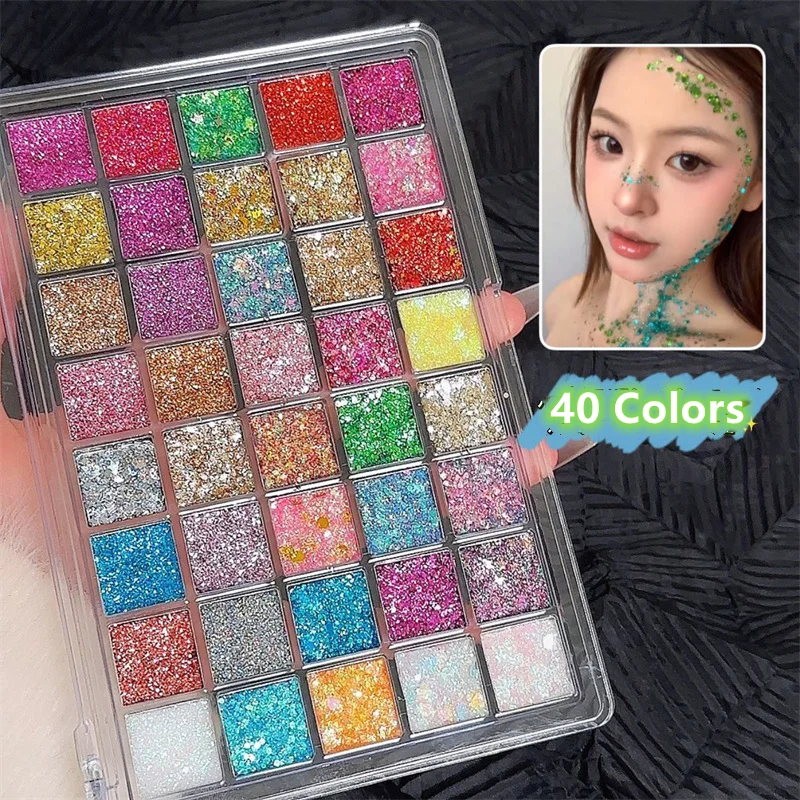 40 Colors Shiny Sequins Flakes Eyeshadow Palette Self Adhesive Glitter Hair Body Nail Blue Pink Yellow Sequin Makeup Decoration