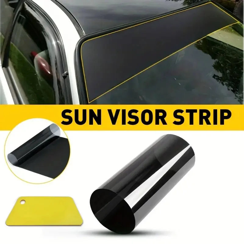 20 × 150 سنتيمتر سيارة الشمس قناع قطاع تينت فيلم الزجاج الأمامي المضادة للأشعة فوق البنفسجية الظل ملصق مائي حامي أفلام أسود الشمس قناع الشريط #1