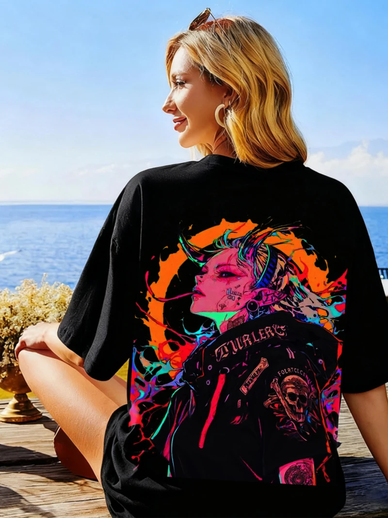 T-shirt à manches courtes pour femmes, imprimé crâne et "ZURLERG", col rond, ample, haut d'été pour Couple, robe pour femmes