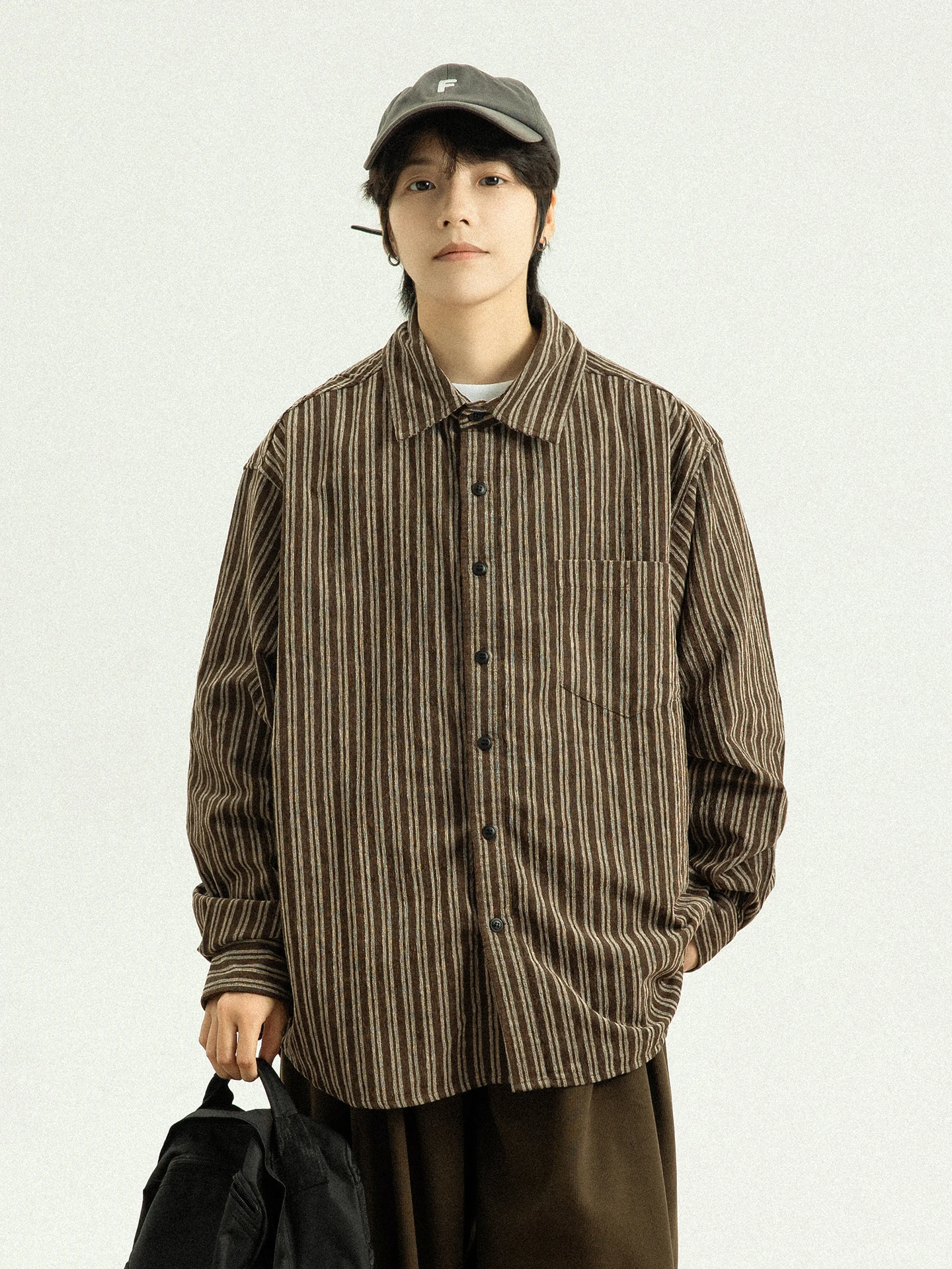 

GoodNorth Japanese Retro Long Sve Loose irt Men's Mermaid Stripe Casual Breathable Cotton Open Cardigan Sle ex