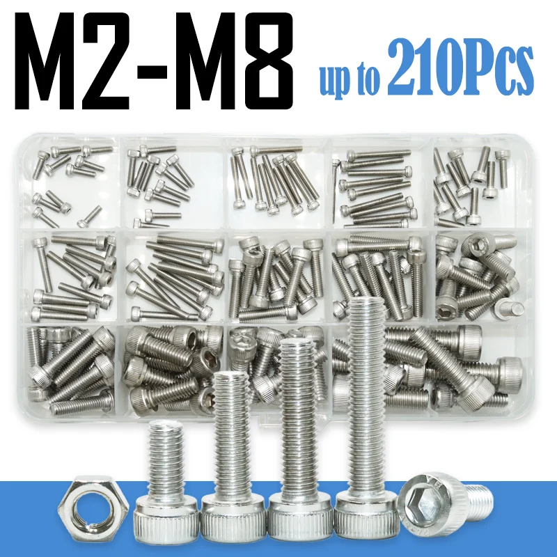 

Hexagon Hex Socket Cap Head Screw Nut Kit M2 M3 M4 M5 M6 M8 Corrosion Resistance Durable Stainless Steel Allen Bolt Hex Screws