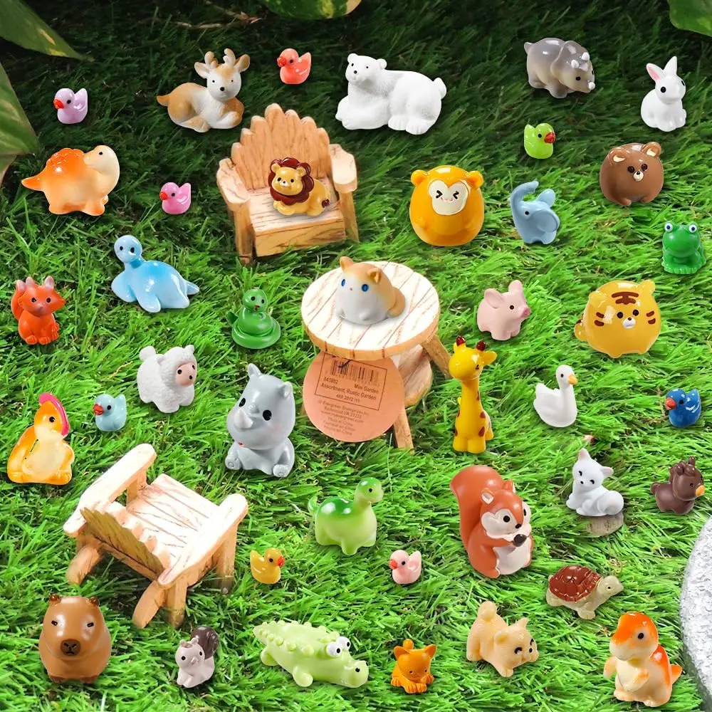 36pcs Mini Resin Animal 36 Styles Tiny Resin Animals Miniature Small Animal Figures for Micro Fairy Garden Landscape Accessories