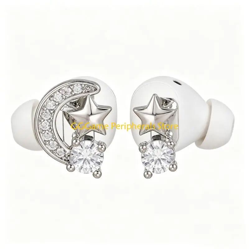 U55B Crystal Embedded Zircons Studded Moon Star Earphone Charms Effortless On Mechanism for Freeclip1/2