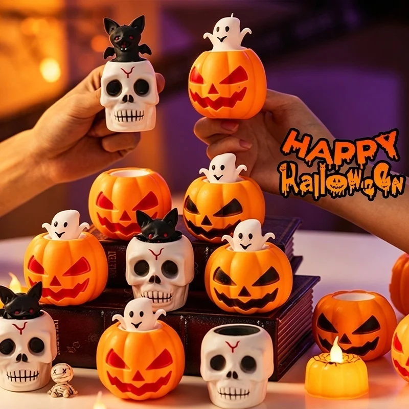 Halloween Squeeze Pop‑Up Stress Relief Toy Pumpkin Skull Vent Fidget Toy Soft Squishy Fingertip Play Fast Rebound Novelty Gift