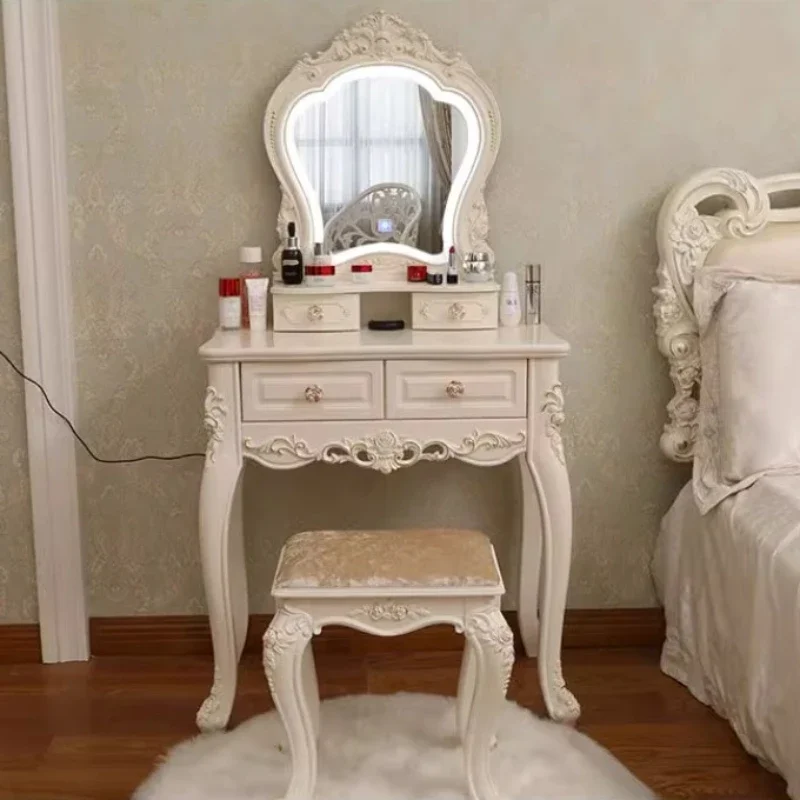 Glass Led Dresser Table Kids Nordic Small Salon Living Make Up Dressing Table Light Stool Tocador Maquillaje Bedroom Furniture