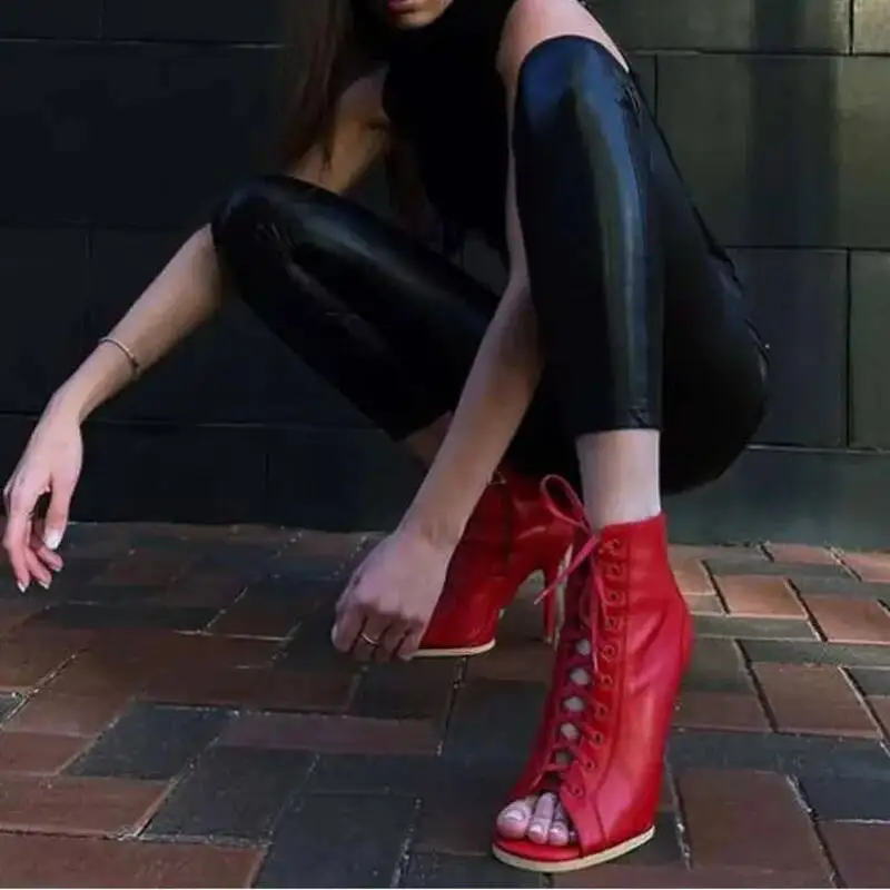 

Fashion Lace Up Cool Boots Jazz Dance Shoes Sexy High Heels Peep Toe Women Sandals