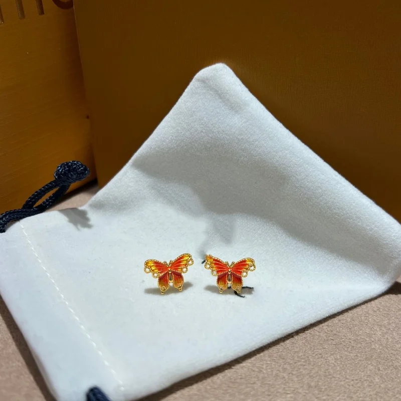 

LABB Real 18K gold enamel earrings Au750 women's fashionable and versatile butterfly earrings boutique jewelry gift E0118