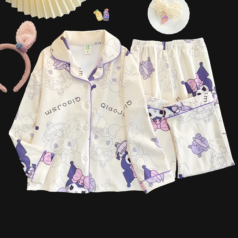 2025 سانريو كورومي الفتيات المخملية الدافئة بيجامة مجموعة الخريف/الشتاء جديد سميكة ملابس المنزل الكرتون لطيف هدية عيد ميلاد