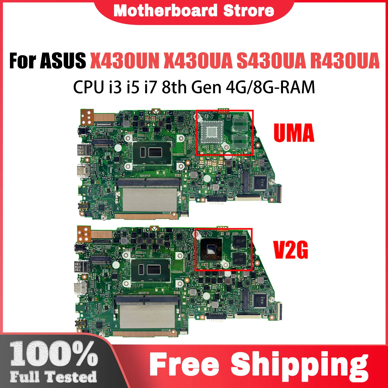 

X430UN Laptop Motherboard For ASUS VivoBook S14 X430U A430U S4300U X430UA Mainboard W/i3-8130U i5-8250 i7-8550U 4GB/8GB -RAM