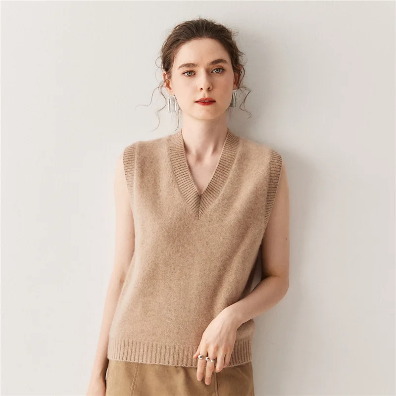 

Autumn Winter New Solid Color Women'S Cashmere Knitted Vest Loose Sleeveless Top Sweater Inner Layer Vest Layered Wear Sleeveles