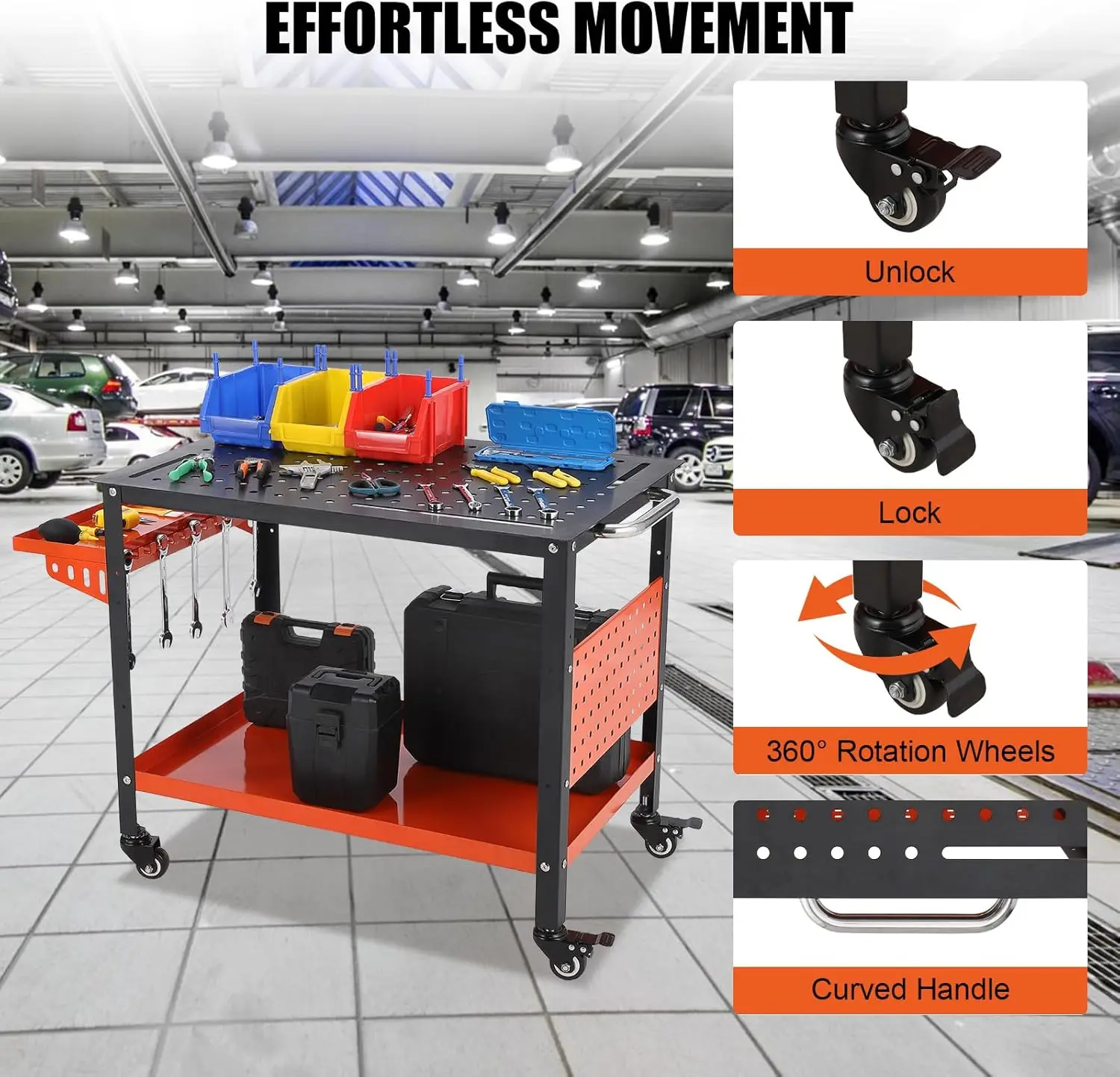 

Portable Welding Table with Wheels 36''x 24" Welding Table Top Welding Table with 5/8’’ Holes Slots & Tray 1200LBS Welding Cart