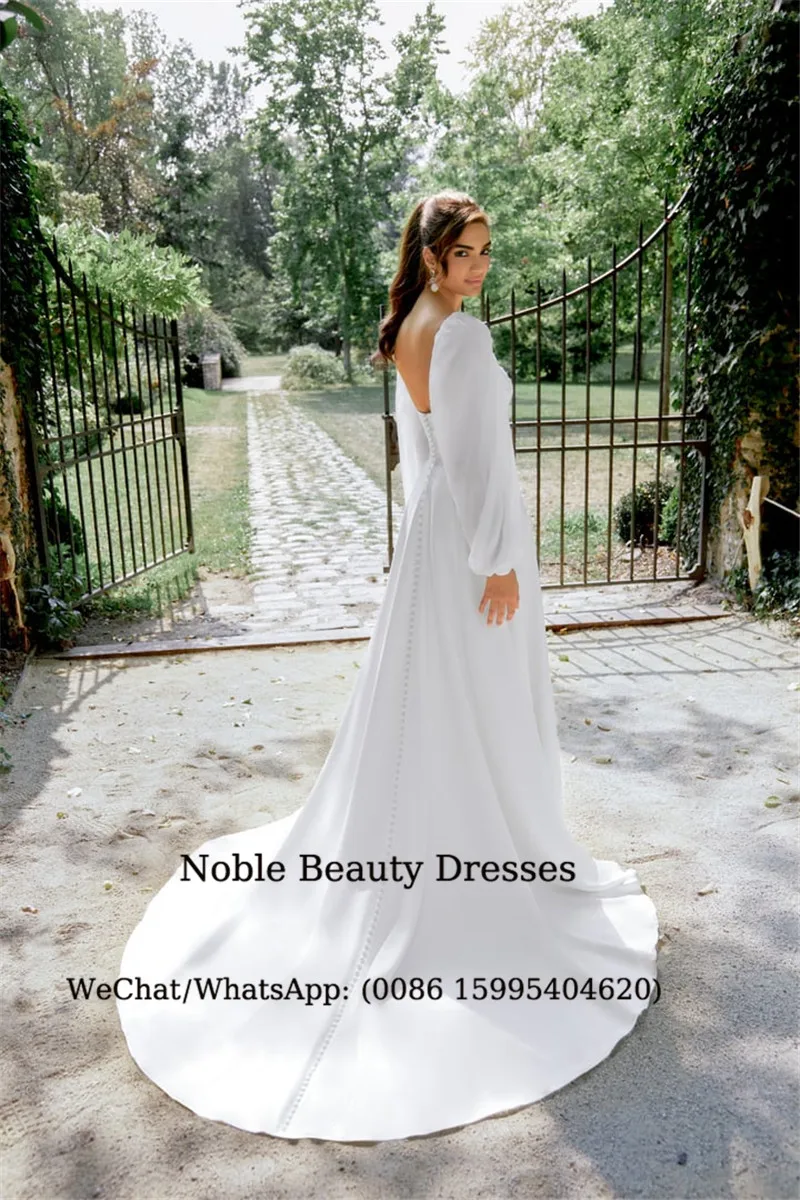 Long Sleeves Garden Wedding Dresses 2026 Pleat Square Collar Bridal Gowns For Women Elegant Backless Vestidos de novia