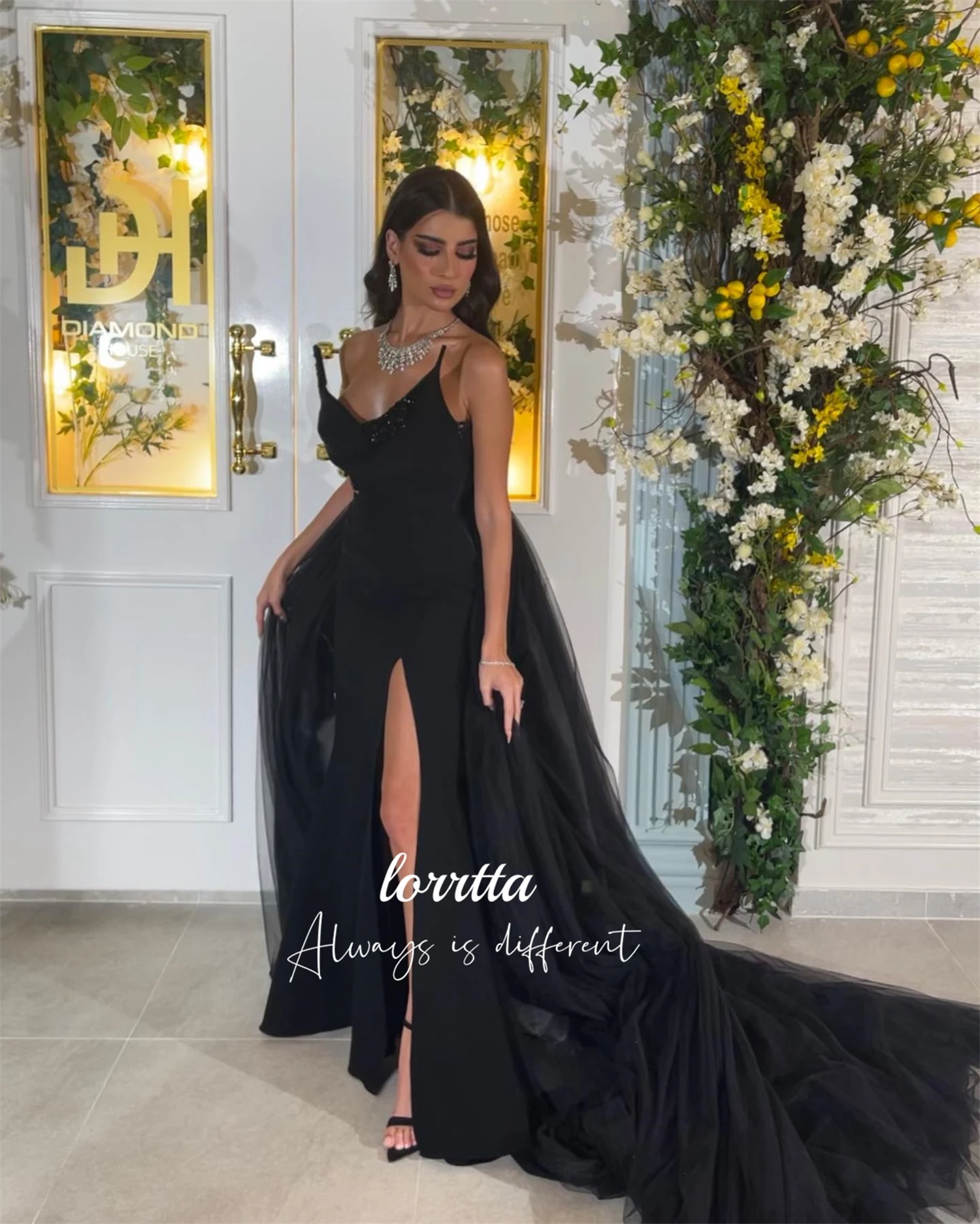 Lorrtta vestido de festa de casamento preto fishtail corte graça vestidos de noite gala robe soiree de luxe vestidos de festa فسات evimavera