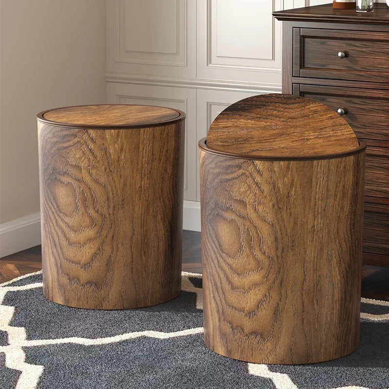 yesRetro imitation wood grain trash can household new large capacity living room kitchen office creative Chinese paper basket