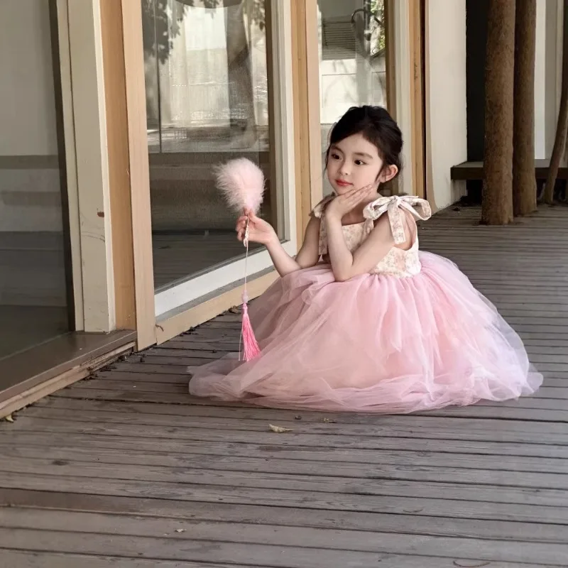 

Детская юбка из пряжи для девочек, лето 2026, новая коллекция, очень красивая, в корейском стиле, с цветочным принтом, на бретельках, в стиле принцессы, трендовая модель.