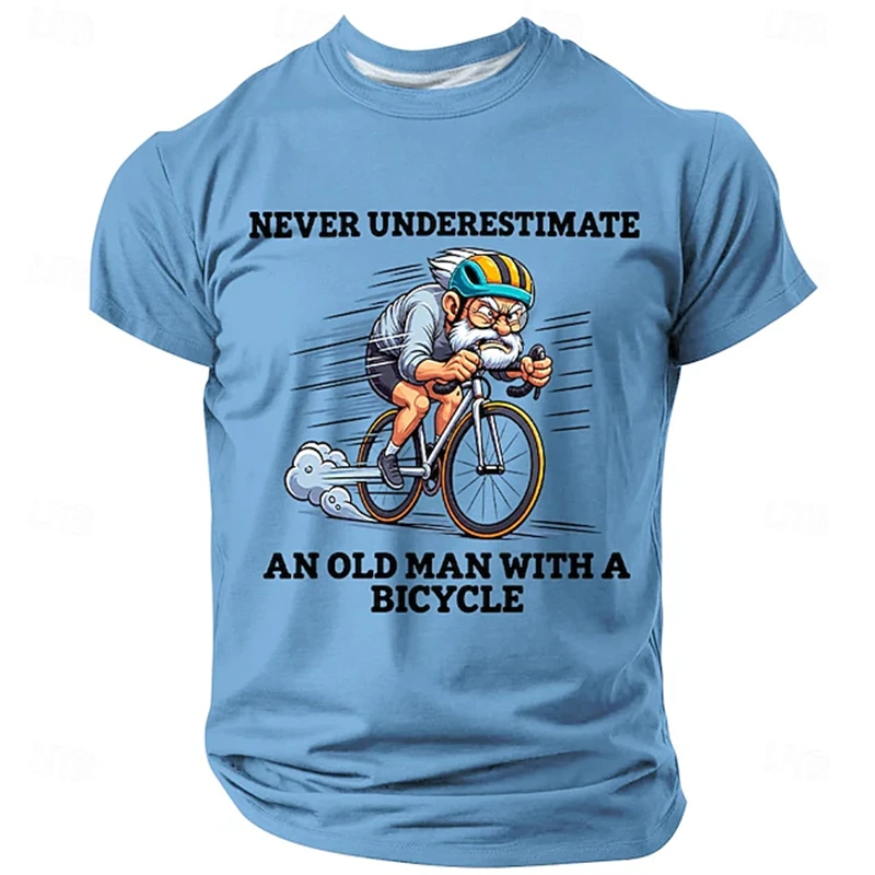 Men's New Retro Short-Sleeve T-Shirt Funny Cartoon Grandpa Cycling Graphic Loose Breathable Casual Outdoor Street-Style Top
