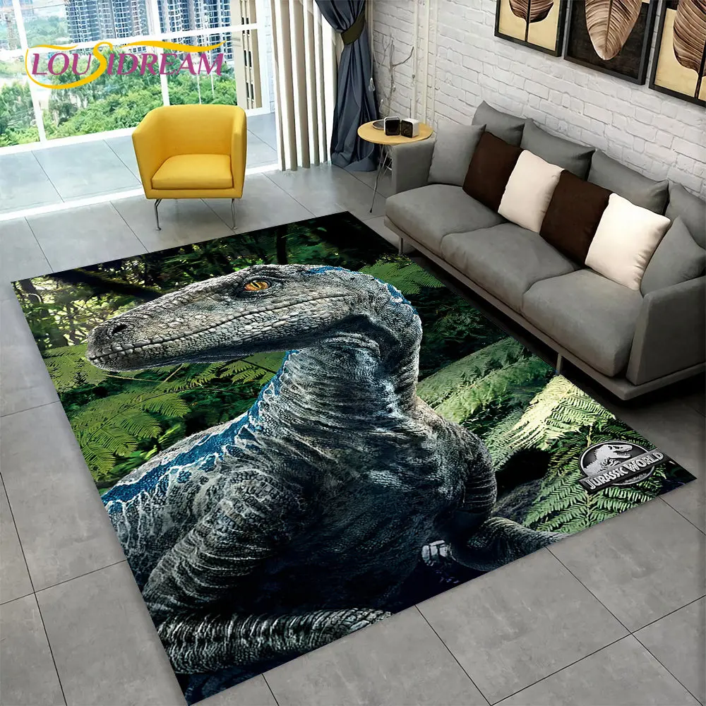 3D Cartoon Jurassic Park Dinosaur Area Rug Large,Carpet Rug for Living Room Bedroom Sofa Doormat Decor,Child Non-slip Floor Mat