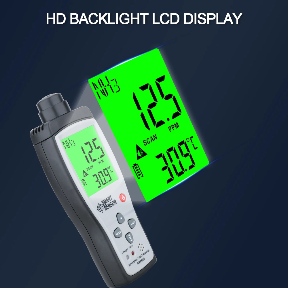 Imagem -05 - Amônia Detector de Gás com Sensor Inteligente Gás Analyzer Medidor Tester Monitor de Qualidade do ar Handheld 0100ppm Sound Light Alarm Nh3 Ar8500