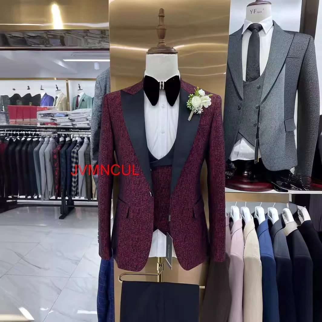 Men'S Formal Wear For Reception - Мужской жаккардовый костюм-тройка Slim Fit: пиджак,