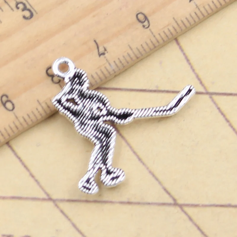 10pcs Charms Hockey Player Sporter 27x26mm Tibetan Silver Color Pendants Antique Jewelry Making DIY Handmade Craft