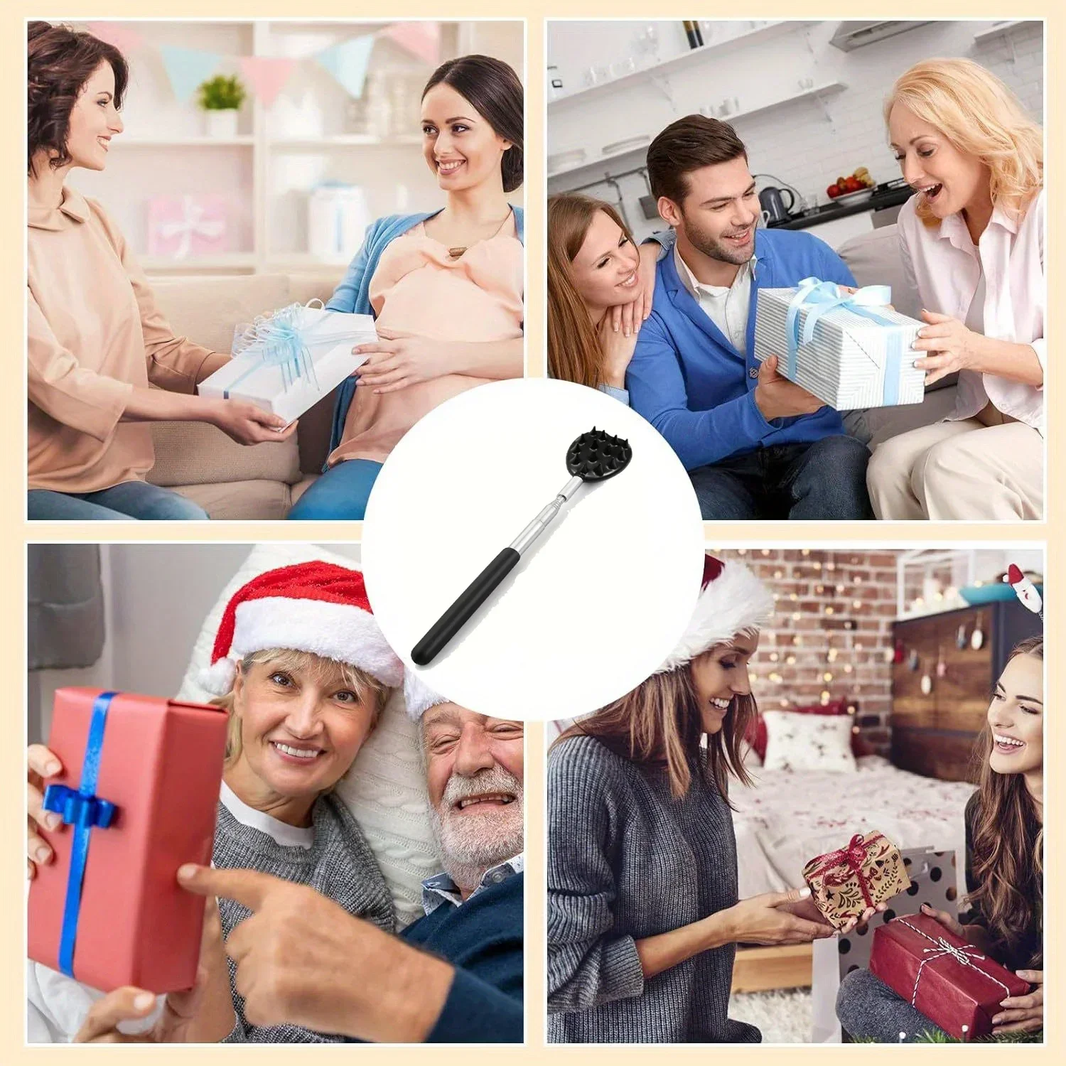 Extendable Cactus Back Scratcher with 1/4-inch & 1/2-inch Spikes, Retractable One-Hand Itch Stick for Men & Women, Durable PVC