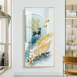 Large Blue Gold Abstract Feather 5D Diy Diamond Painting Mosaic Deer Butterfly Full Diamond Embroidery Living Room Decor S921