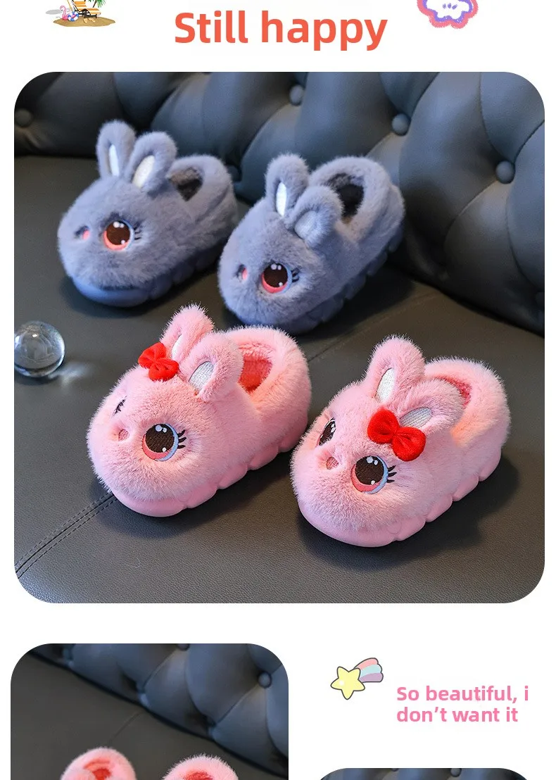 Kinder Winter Dicke Hausschuhe, Kinder Baumwollgefütterte Schuhe, Baby Warme Hausschuhe, Mädchen Süße Cartoon Kaninchen Tier Hausschuhe – Detail 12