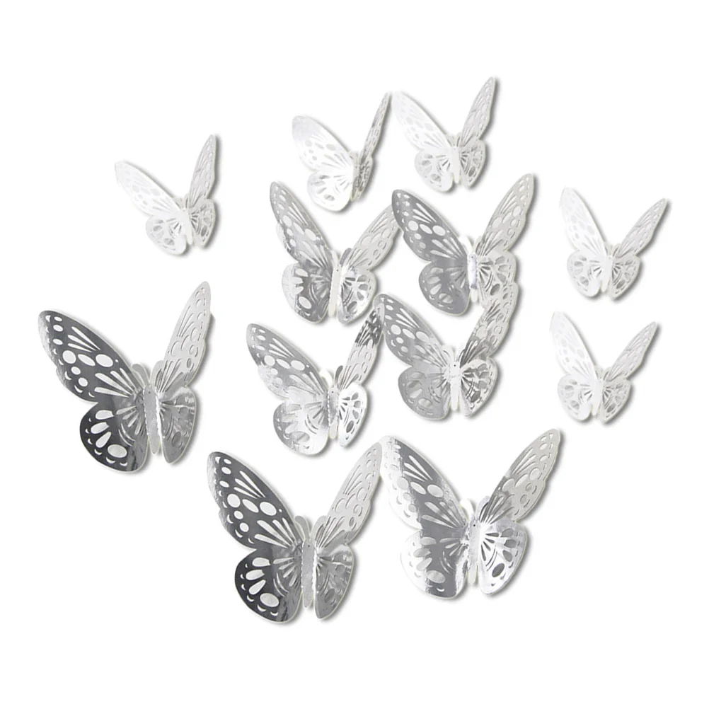 

12pcs Simulated Butterfly Refrigerator Stickers Removable Decals Silver Home Decor Bedroom Living Kids Office