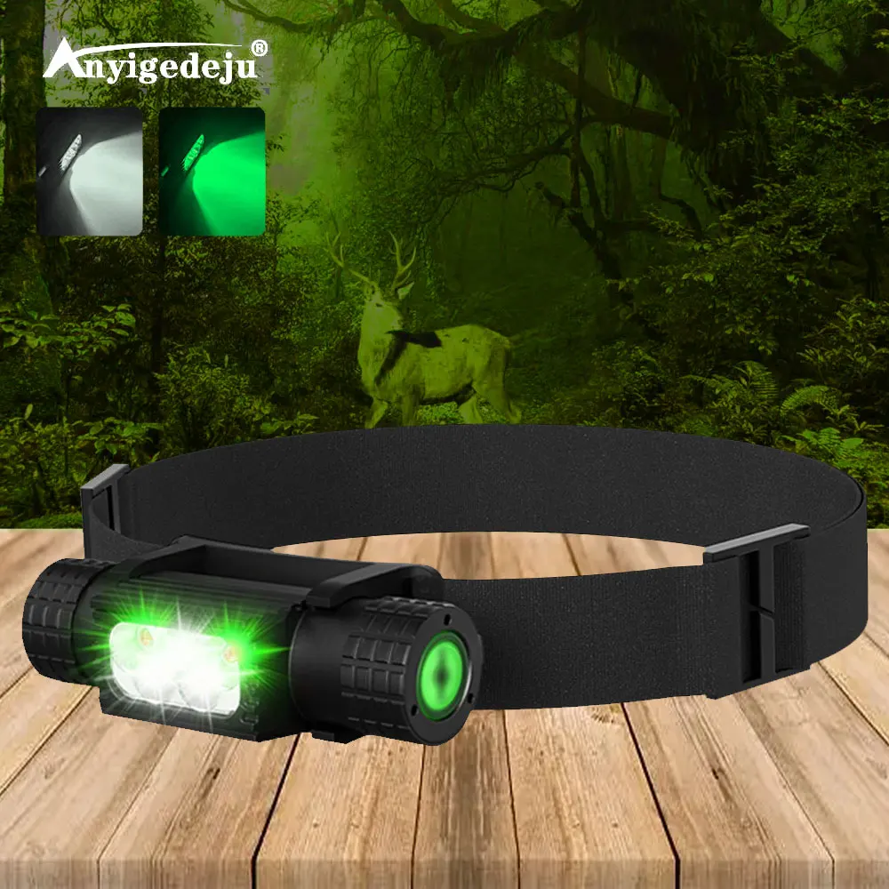 

LED Mini night fishing Headlamp High Power White Green Headlight 18650 Type-C USB Head Torch hunting fish Flashlight Lamp