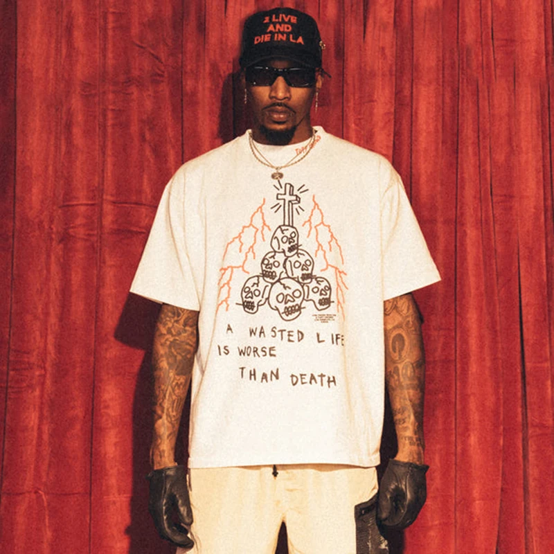 

Футболка Tuff Cro Wasted Life с принтом головы собаки, хлопковая, с круглым вырезом, летняя, модная, молодежная, с культурным принтом