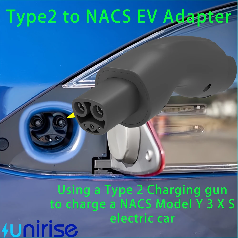 UNIRISE 7.2kW 32A EV Cargador Type2 a NACS Convertidor de velocidad rápida Adaptador de CA Compatible con Tesla Model 3/Y/X/S