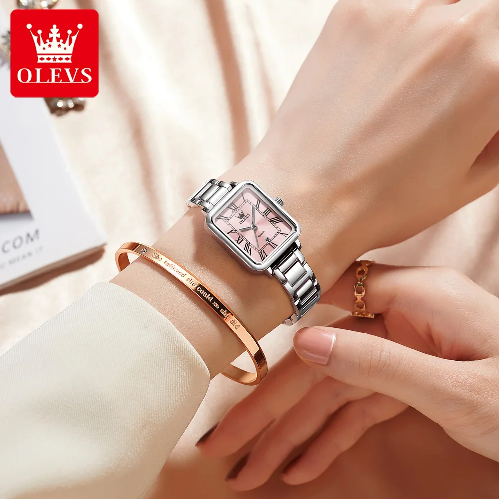 OLEVS 5641 Watches For Woman Elegant Square Quartz Watch Waterproof Luminous Date Ladies Watch Girls Bracelet Set Gifts Box New