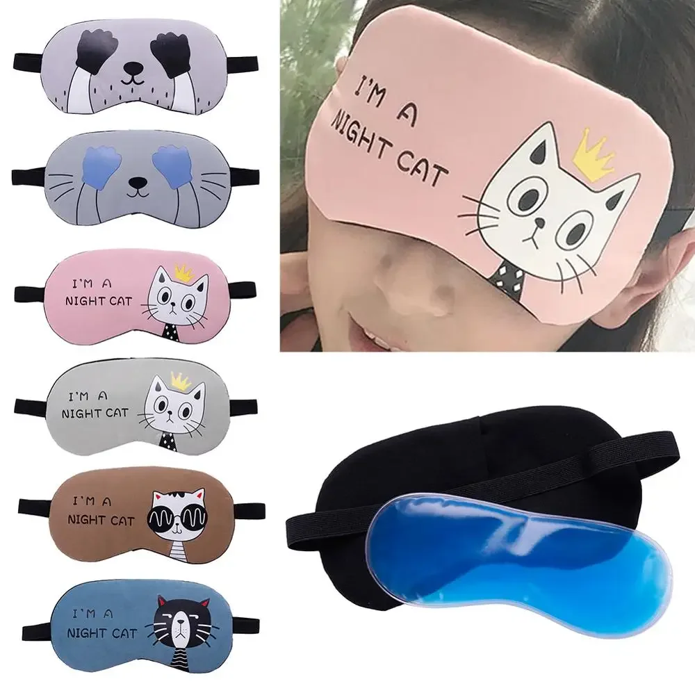 

Cartoon Cute Cat Soft Eye Aid Sleep Mask with Comfortable Ice Compress Gel Travel Rest Eye Shade Cover Blindfold For Women Men