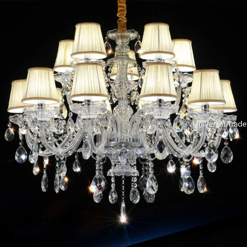 Modern K9 Transparent Crystal Chandelier Fabric Lampshade Gloss Crystal Luxury Pendant Lights Candle Chandelier Home  Lamps