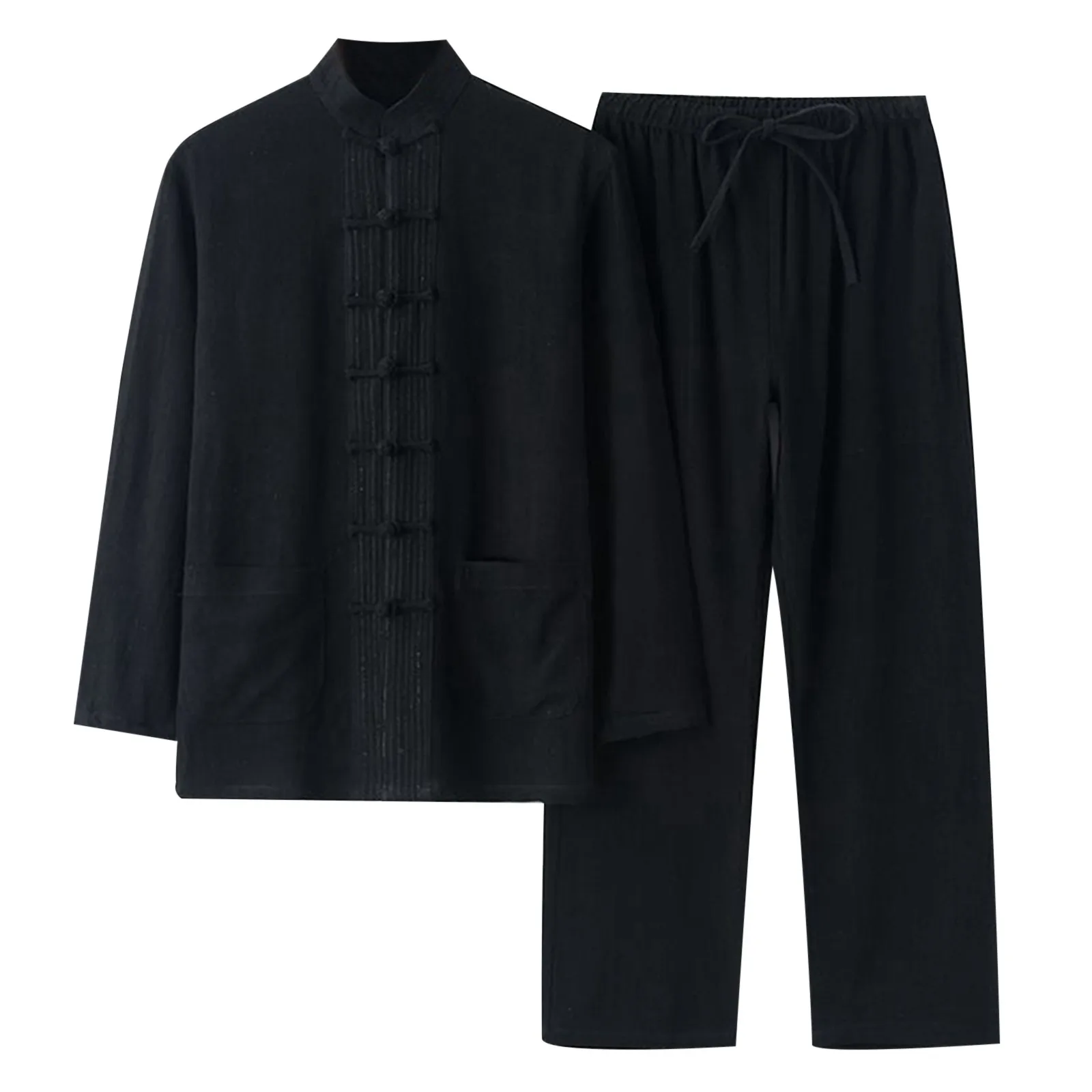 

Autumn Men's Cotton Linen Tang Suit Two-Piece Men's Fashion Long-Sleeved Suit Chinese Style Retro Loose Top Long Trousers Suit