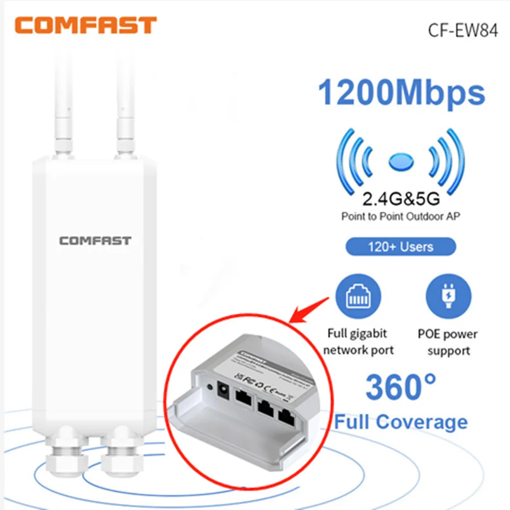 

1200mbps Outside Wireless AP 5g WiFi Router with 48V POE gigabit WAN/LAN port Access Point AP 360 Degree wifi coverage Antenna