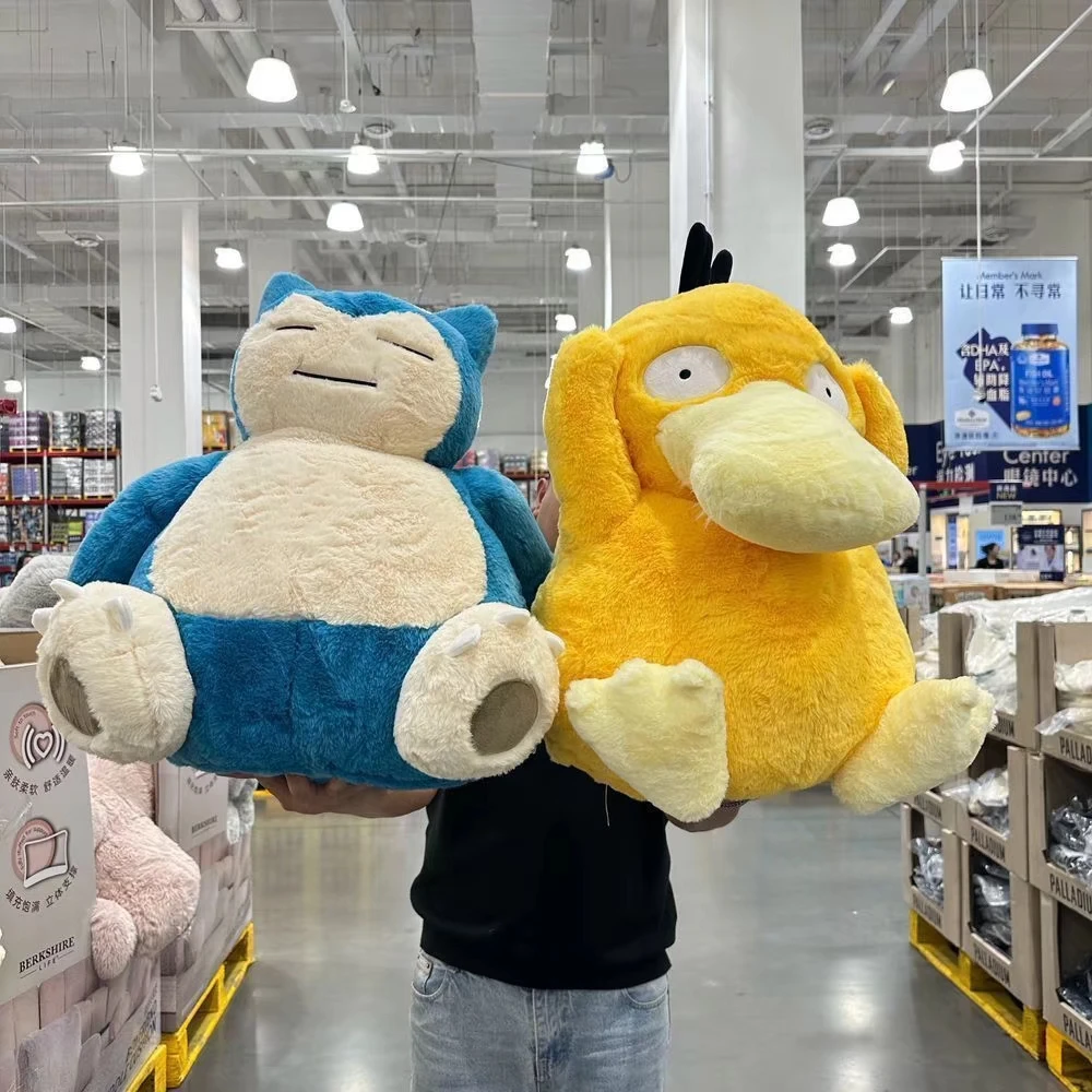 Manta de Peluche Pokémon Psyduck y Snorlax 3 en 1, Extra Grande ~50cm, Azul y Blanco, Cara Sonriente Clásica, Suave, con Luz Integrada