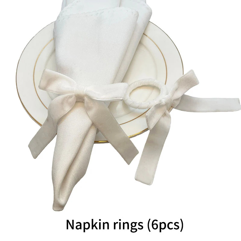 

Set of 6 Bowknot Napkin Rings Valentine's day Pearl Napkin Holder Serviette Buckles for Wedding Party Banquet Dinner Table Decor