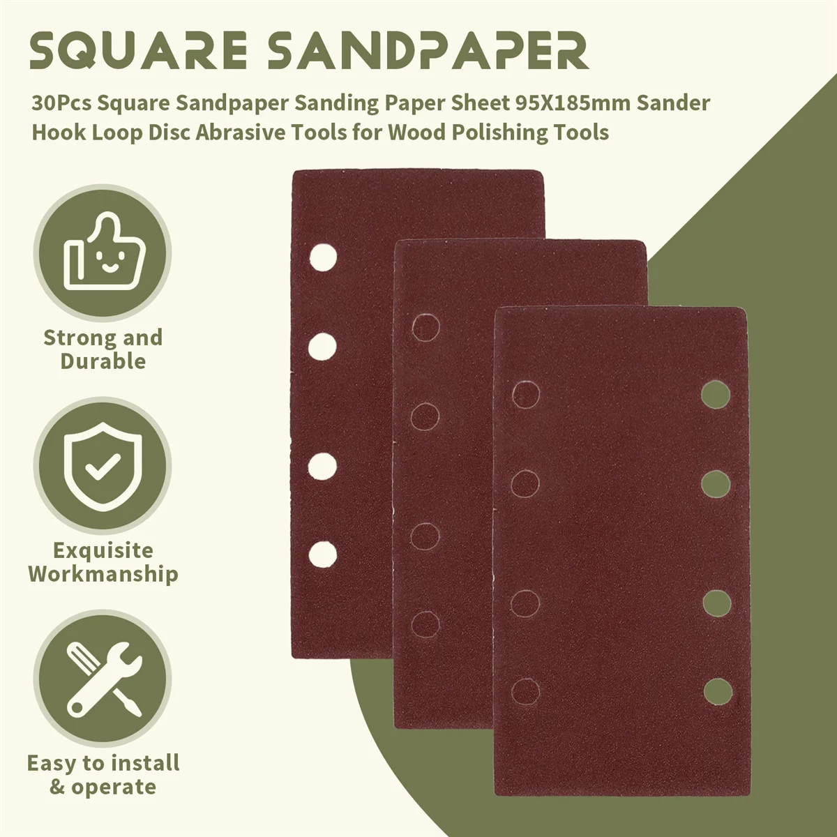 

DIDI 30Pcs Square Sandpaper Sanding Paper Sheet 95X185mm Sander Hook Loop Disc Abrasive Tools for Wood Polishing Tools