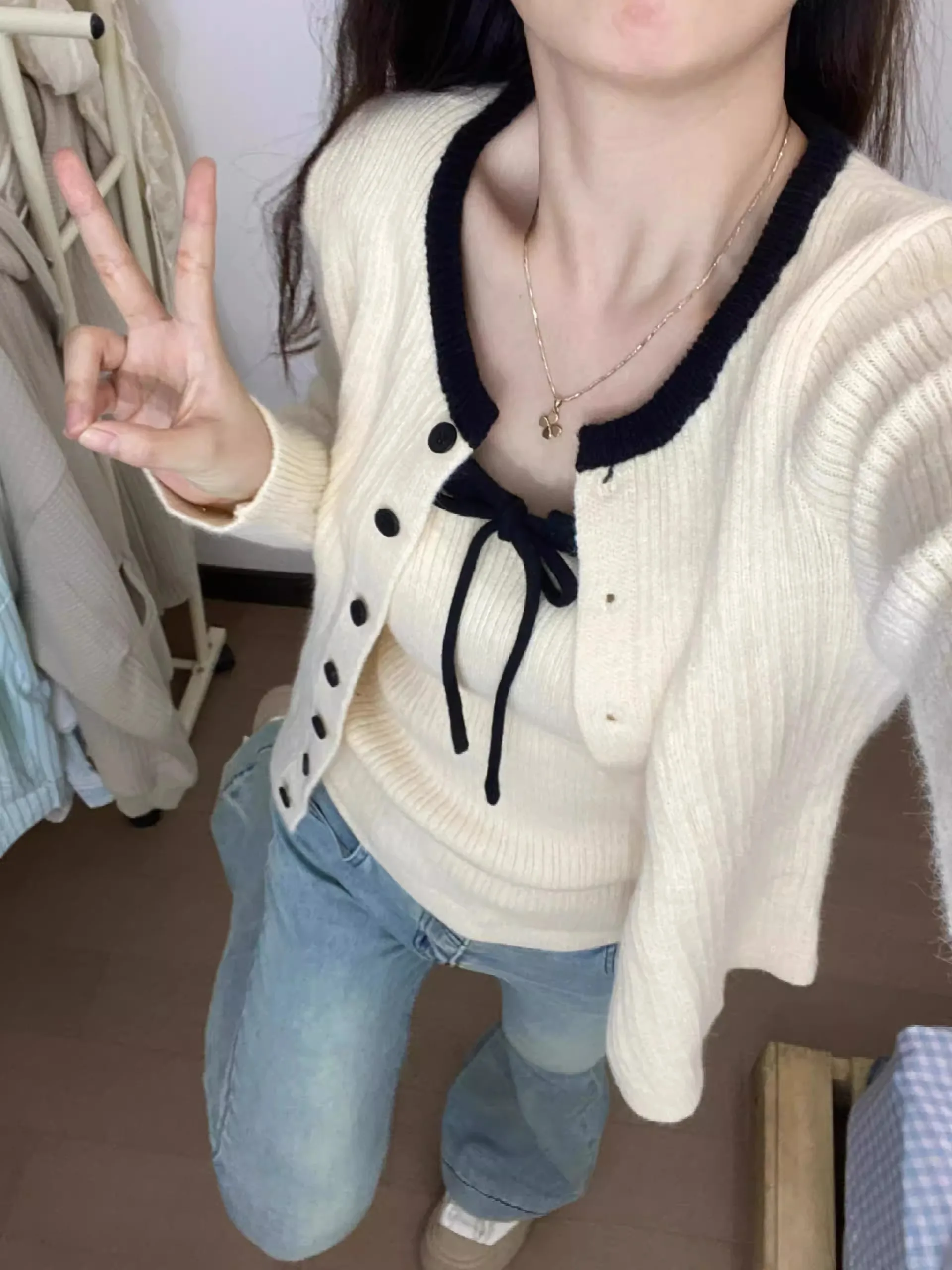 

Women's Knitted Cardigan with Strap Soft Cozy Outerwear Spring Autumn High School Junior High Students Big Kids V-Ne Long S...