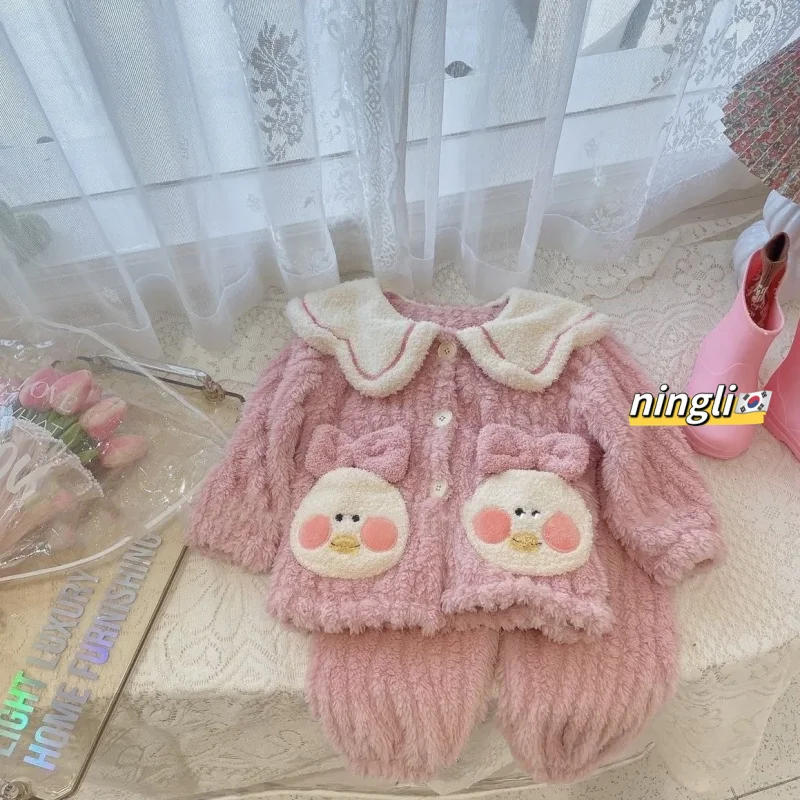 Girls' Pajamas Suit Children's Clothing Autumn and Winter New Cute Baby Girl Home Wear Two-Piece Set Fashionable Outer Wear Fash